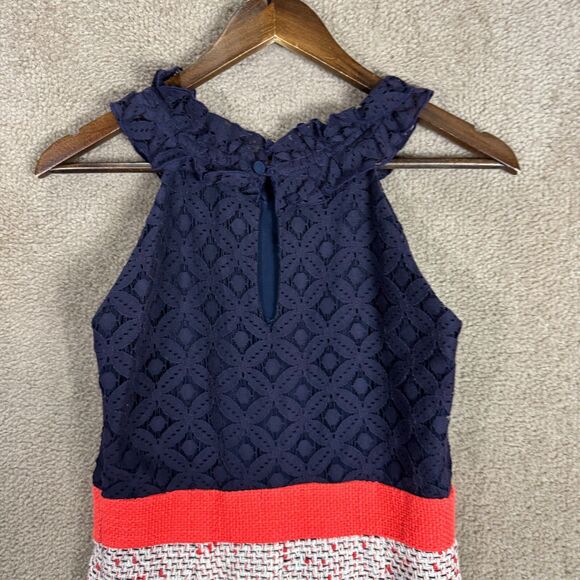 Milly NY Dress Sheath Dress 4 Navy Halter Neck Lace & Tweed Boucle Sleeveless - Picture 10 of 12